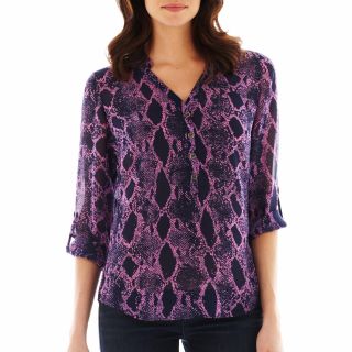 A.N.A Mandarin Collar Chiffon Popover   Petite, Navy/pure Orchid
