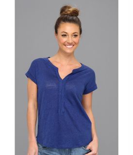Lucky Brand April Pleated Placket Top Womens Blouse (Blue)
