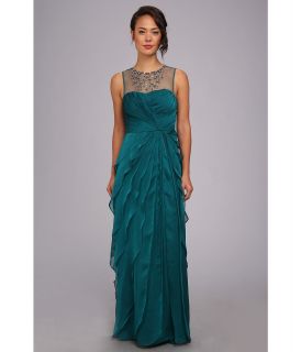 Adrianna Papell Flutter Jewel Necklace Gown Womens Dress (Green)