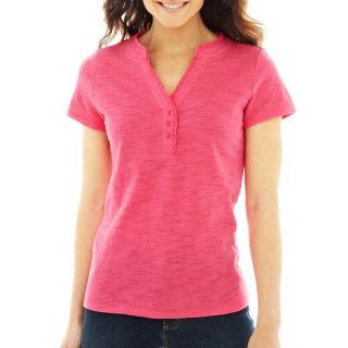St. Johns Bay St. John s Bay Ruffled Henley Shirt, Pink
