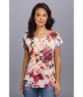 Seven7 Jeans Abstract Floral Sublimation Shirttail Raglan Womens Short Sleeve Pullover (Multi)
