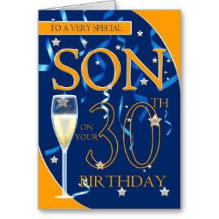 30th Birthday Son   Champagne Glass Greeting Cards