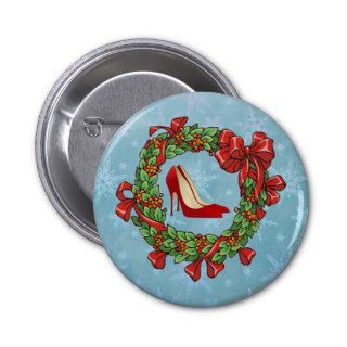 Red High Heel Shoes / Christmas Wreath Pin