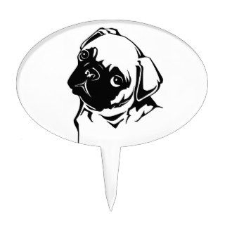 Cute Black White Pug Dog Drawing Cake Toppers