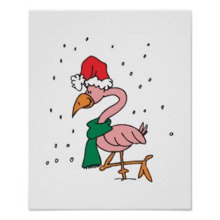 cute christmas flamingo poster