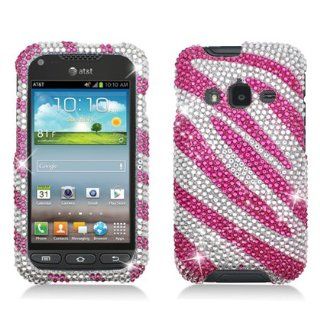 Aimo SAMI547PCLDI686 Dazzling Diamond Bling Case for Samsung Galaxy Rugby Pro i547   Retail Packaging   Zebra Hot Pink/White Cell Phones & Accessories