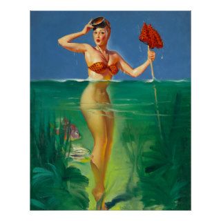 Vintage Retro Gil Elvgren Scuba Diver Pin Up Girl Posters