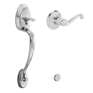 Schlage Plymouth Bright Chrome Left Hand Handleset Less Deadbolt with Flair Interior Lever FE285 PLY 625 FLA LH