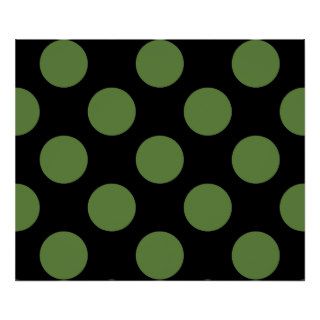 Artistic Abstract Retro Polka Dots Green Black Posters
