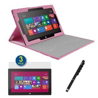BIRUGEAR Pink Keyboard Portfolio Stand Case with Stylus Screen Protector for Microsoft Surface RT 10.6 inch Windows Tablet Computers & Accessories