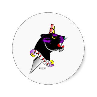 Traditional Panther & Dagger Old Skool Tattoo Round Sticker
