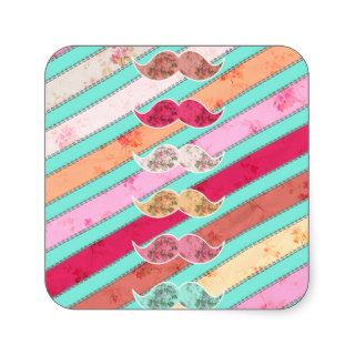 Funny Vintage Floral Mustaches Pastel Stripes Stickers