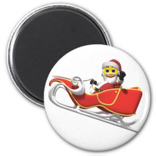 Yellow santa smiley in his christmas sleigh fridge magnets