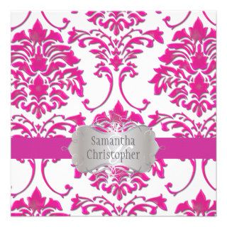 Hot pink damask custom invites