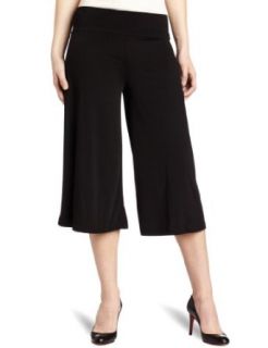 AGB Women's Solid Ity Wide Waist Gaucho Pant, Black, Small