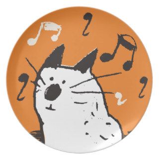 Cute Cream and Orange Music Cat Plate