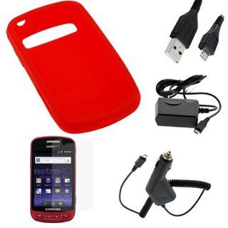 GTMax Red Silicone Soft Skin Cover Case + Clear LCD Screen Protector + Car Charger + Home Travel Charger + Sync USB Data Cable for Cricket, MetroPCS Samsung Admire/ Vitality R720 Cell Phones & Accessories