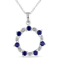Miadora Sterling Silver Sapphire and Diamond Accent Circle Necklace Miadora Gemstone Necklaces