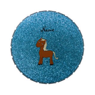 Personalized name horse blue glitter jelly belly candy tins