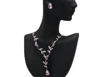 Pink Crystal Flower Necklace & Earring Set   Pink Bridesmaid/Prom Prom Jewelry Sets Jewelry