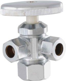 LDR 537 5502 3/8 Inch Comp by 3/8 Inch Comp by 5/8 InchComp Dual Outlet Angle Shut Off Valve Low Lead, Chrome Plated   Faucet Handles  