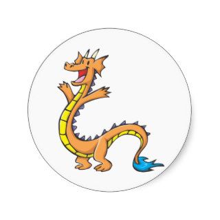 Happy Dragon Cartoon Round Sticker