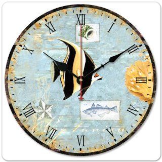 12" 30cm Round Tropical Fish Sea Starfish Conch Wooden Wall Clock  