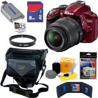 Nikon D3200 24.2 MP CMOS Digital SLR Camera (Red) with 18 55mm f/3.5 5.6 AF S DX VR NIKKOR Zoom Lens + 7pc Bundle 8GB Accessory Kit  Camera & Photo