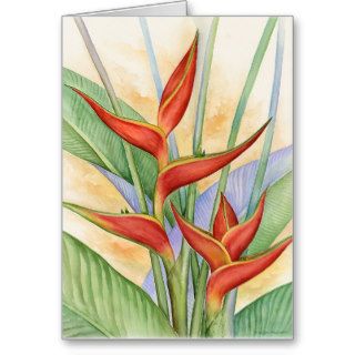 Red Heliconia Tropical Flowers Painting   Multi Greeting Cards