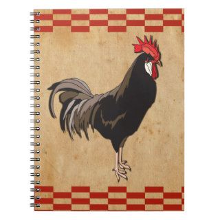 Rooster With A Red Checkered Border Spiral Note Books