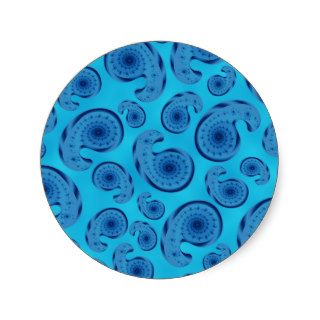 Blue Paisley Pattern Round Stickers