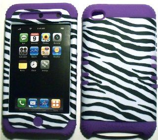White Black Zebra on Purple Silicone Skin for Apple ipod Touch iTouch 4G 4 Hybrid 2 in 1 Rubber Cover Hard Case   Players & Accessories