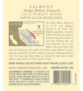 2012 Talbott Pinot Noir Sleepy Hollow Vineyard, Estate Grown 750ml Wine