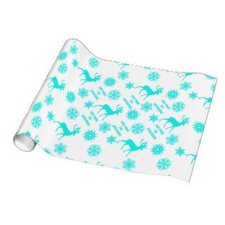 Aqua Reindeer Holiday Merry Bright Wrapping Paper