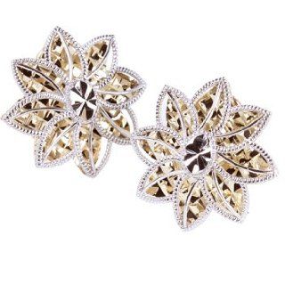 14K Two Tone Illusion Diamond Cut Floral Earrings Jewelry