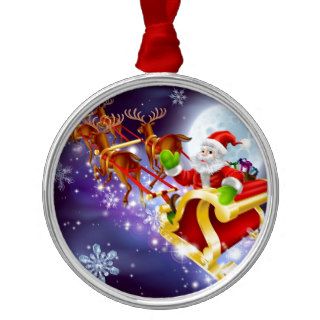 Christmas Santa flying in his sled or sleigh Ornament