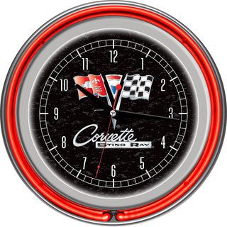 Corvette C2 Black Chrome Double Ring Neon Clock Trademark Games Billiard Accessories