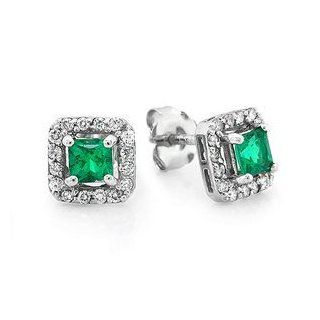 PassionGems .55 ct Natural Emerald and Diamond Earrings set in 14k solid gol Jewelry