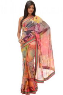 Chhabra 555 Womens Persian Wine Printed Embroidery Saree One Size Clothing