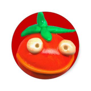 funny cartoon tomato face smile round stickers