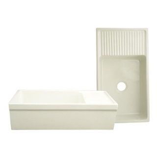 Whitehaus WHQD540 36 Inch Quatro Alcove reversible Fireclay sink with Integral Drain Board and Decorative 2 1/2 Inch Lip, Large   Single Bowl Sinks  