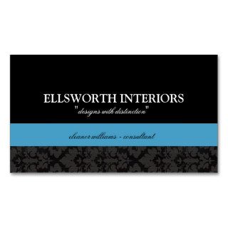 Black and Teal Damask Business Cards