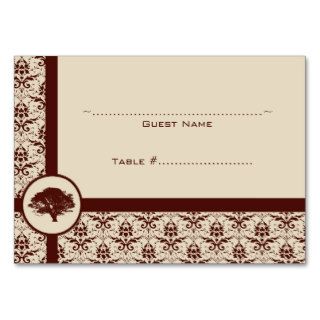 Crimson Damask Oak Wedding Seating Card Business Cards