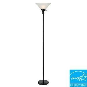 CAL Lighting 70 in. Black Metal Torchiere with glass shade BO 213 BK
