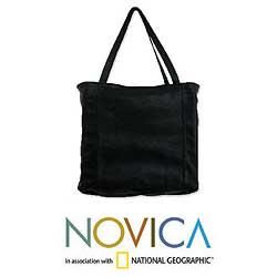 Leather 'Black Versatility' Large Tote Handbag (Mexico) Novica Leather Bags