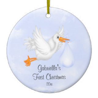 Stork Boy Baby's First Christmas Ornament