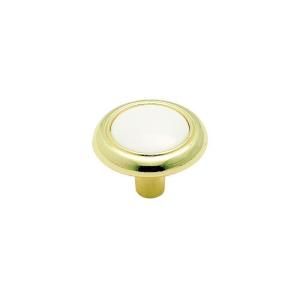 Amerock 1 1/4 in. White And Polished Brass Cabinet Knob 244WPB