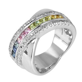 14k Gold Multi colored Sapphire and 1/4ct TDW Round Diamond Ring (H I, I1 I2) Gemstone Rings