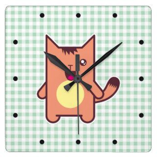 Kawaii cat square wall clock
