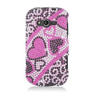 For Samsung Galaxy Reverb SPH M950 FULL DIAMOND Case Heart Pink Black 